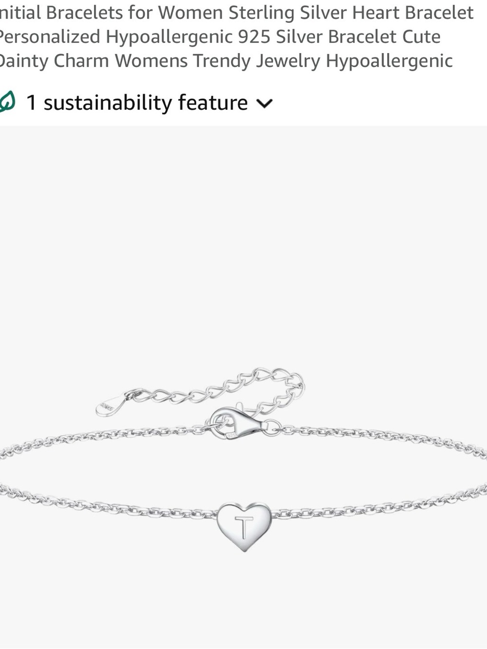 Sterling Silver Heart Initial Bracelet - Silver T
